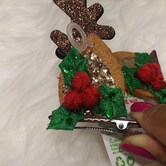 Claire's Christmas Reindeer Ear Barrette Clips - Picture 3 of 3